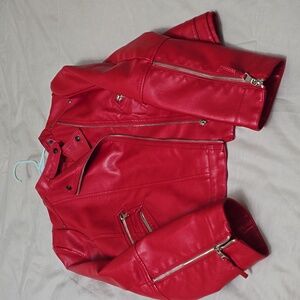 NEW CANDY APPLE BRIGHT RED PU LEATHER JACKET M